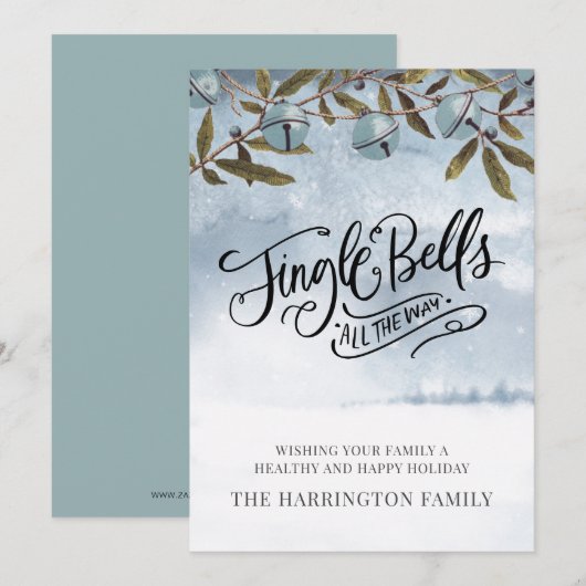 Waterverf Jingle Bells Merry Kerstsneeuw Feestdagenkaart (Voorkant / Achterkant)