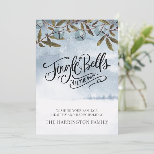 Waterverf Jingle Bells Merry Kerstsneeuw Feestdagenkaart (Staand voorkant)