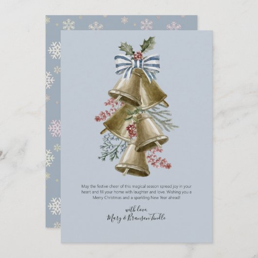 Waterverf Jingle Bells Swag met Bow & Holly Feestdagenkaart (Voorkant / Achterkant)