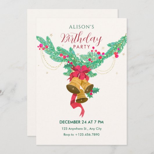 Waterverf Jingle Bells Verjaardag Kaart (Voorkant / Achterkant)