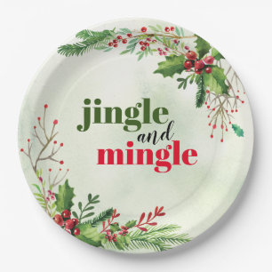 Waterverf Jingle en Mingle Kerstfeestdag Papieren Bordje