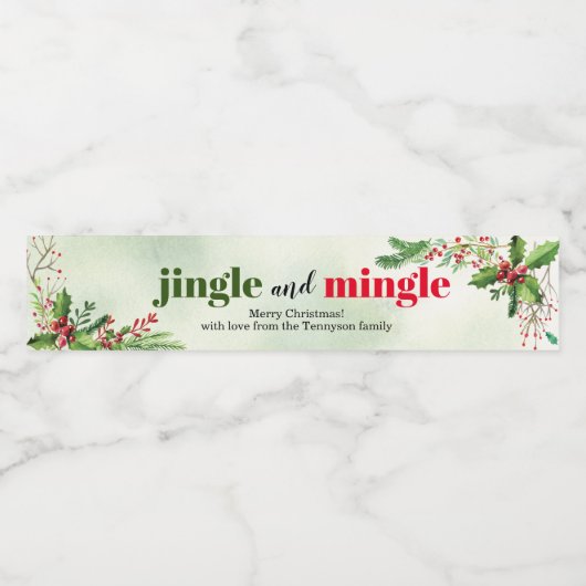 Waterverf Jingle en Mingle Kerstfeestdag Waterfles Etiket (Enkel label)