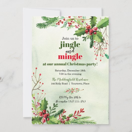 Waterverf Jingle en Mingle Kerstparty Kaart (Voorkant)