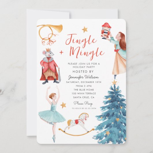 Waterverf Jingle Mingle Kerstvakantie feestje Kaart (Voorkant)