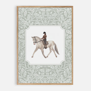 Waterverf joceky op een paard, kinderkamer poster