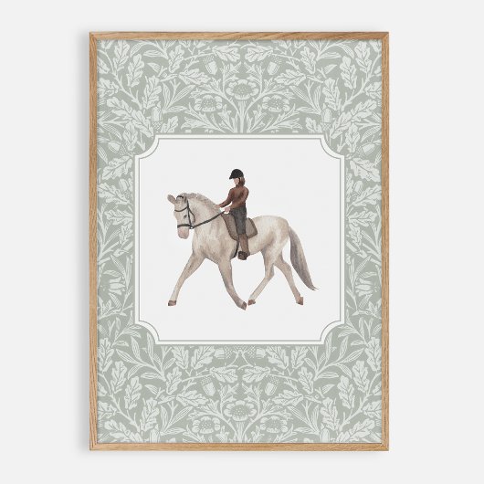 Waterverf joceky op een paard,  kinderkamer poster