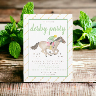 Waterverf Jockey Derby Party Paardenrace Goud Kaart