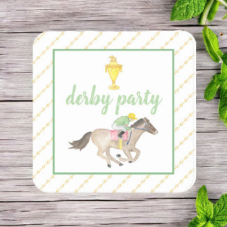 Waterverf Jockey Derby Party Paardenrace Goud Kartonnen Onderzetters