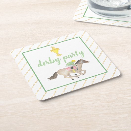 Waterverf Jockey Derby Party Paardenrace Goud Kartonnen Onderzetters (Schuin)