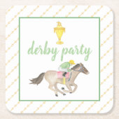 Waterverf Jockey Derby Party Paardenrace Goud Kartonnen Onderzetters (Voorkant)