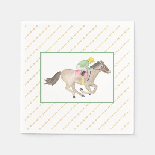 Waterverf Jockey Derby Party Paardenrace Goud Servet (Voorkant)