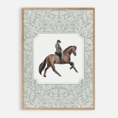 Waterverf jockey op een bruin paard,  poster