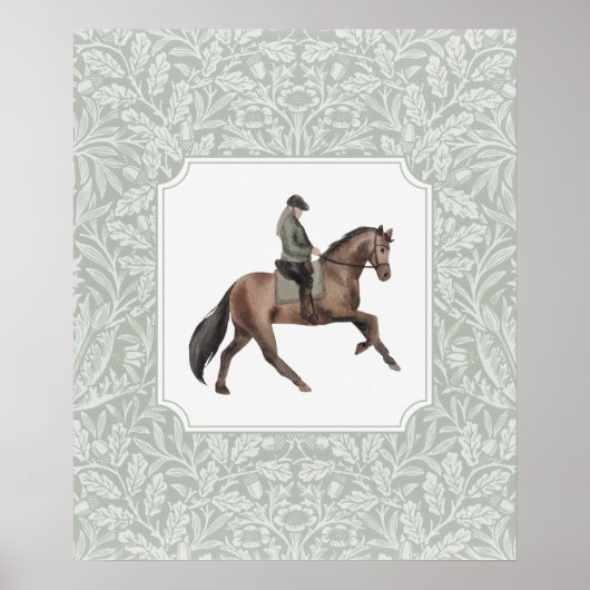 Waterverf jockey op een bruin paard, poster (Voorkant)