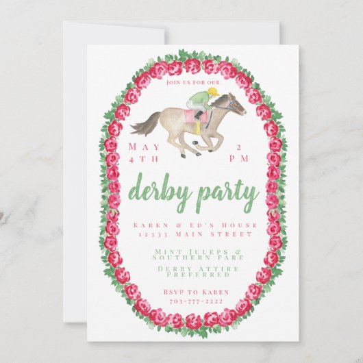 Waterverf Jockey Paard Derby Party Rozen Kaart (Voorkant)