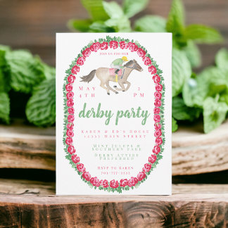 Waterverf Jockey Paard Derby Party Rozen Kaart