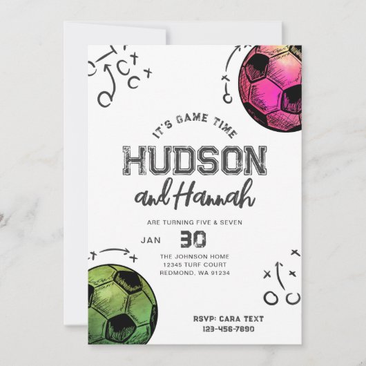 Waterverf Joint Soccer Verjaardagsuitnodiging Kaart (Voorkant)