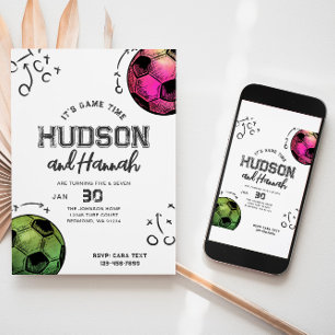 Waterverf Joint Soccer Verjaardagsuitnodiging Kaart