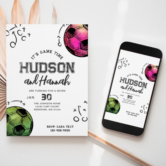 Waterverf Joint Soccer Verjaardagsuitnodiging Kaart