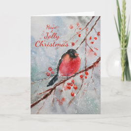 Waterverf Jolly Kerstwinter sneeuw-vogelrood Feestdagen Kaart