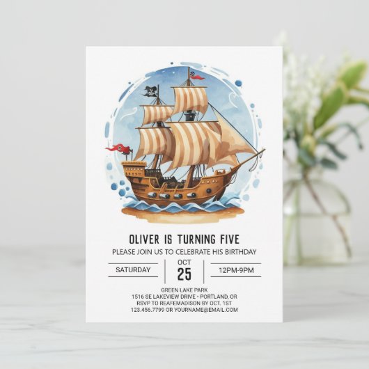 Waterverf Jolly Roger Matey Pirate Verjaardag Kaart (Staand voorkant)