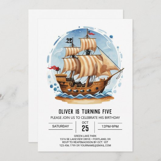 Waterverf Jolly Roger Matey Pirate Verjaardag Kaart (Voorkant / Achterkant)