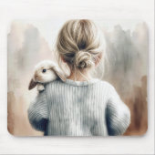 Waterverf jong meisje met huiskonijn muismat (Voorkant)