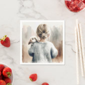 Waterverf jong meisje met huiskonijn servet (Insitu)