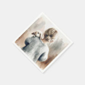 Waterverf jong meisje met huiskonijn servet (Hoek)