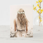 Waterverf jonge vrouw in madeliefjes kaart (Gele Bloem)