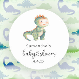 Waterverf jongen dinosaurus baby shower ronde sticker
