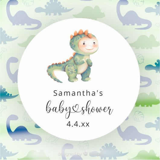Waterverf jongen dinosaurus baby shower ronde sticker