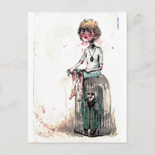  Waterverf jongen en kooi Briefkaart (Voorkant)