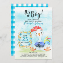 Waterverf Jongen Haan Baby shower Boerderij Uitnod