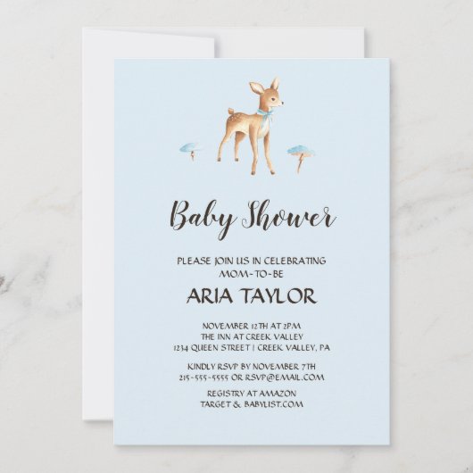 Waterverf Jongen Herten met Paddestoel Baby shower Kaart (Voorkant)