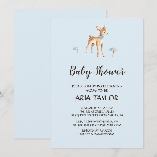 Waterverf Jongen Herten met Paddestoel Baby shower Kaart (Voorkant / Achterkant)