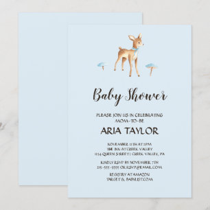 Waterverf Jongen Herten met Paddestoel Baby shower Kaart