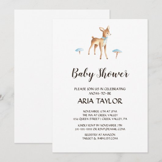 Waterverf Jongen Herten op Wit Baby shower Kaart (Voorkant / Achterkant)