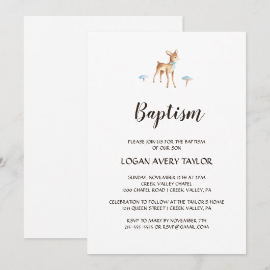 Waterverf Jongen Herten op Witte Dop Kaart (Voorkant / Achterkant)