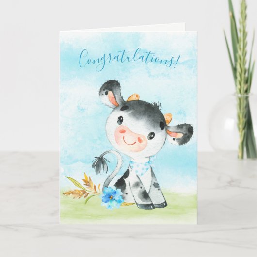 Waterverf Jongen Koe Boerderij Gefeliciteerd Kaart (Voorkant)