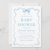 Waterverf Jongen Lint Stoffig Blauw Boog Baby show Kaart (Voorkant)