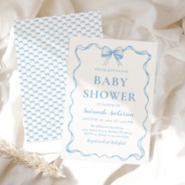 Waterverf Jongen Lint Stoffig Blauw Boog Baby show Kaart