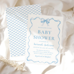 Waterverf Jongen Lint Stoffig Blauw Boog Baby show Kaart