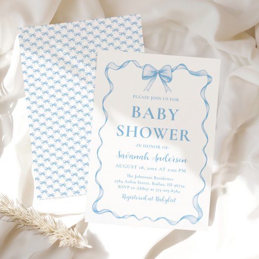 Waterverf Jongen Lint Stoffig Blauw Boog Baby show Kaart