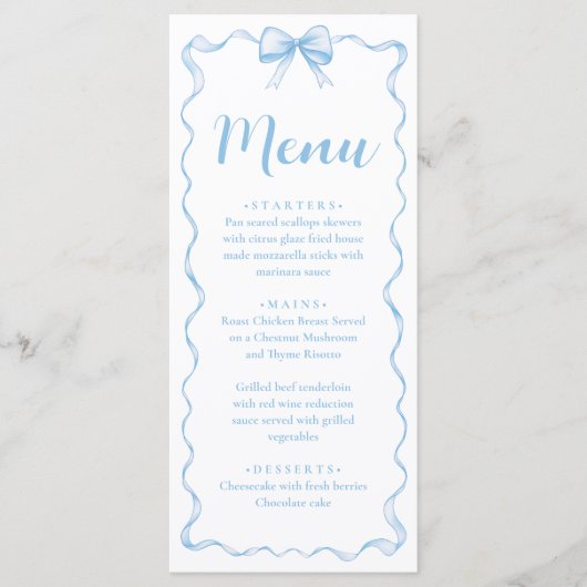 Waterverf Jongen Lint Stoffig Blauw Boog Baby show Menu (Voorkant)