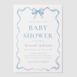 Waterverf Jongen Lint Stoffig Blauw Boog Baby show Vellum Uitnodigingen