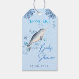 Waterverf jongen Narwhal & bubbels Baby shower Cadeaulabel