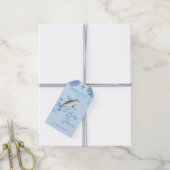 Waterverf jongen Narwhal & bubbels Baby shower Cadeaulabel (Met Touw)