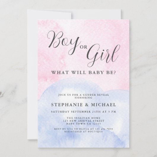 Waterverf Jongen of Meisje Geslacht Onthullen Kaart (Voorkant)