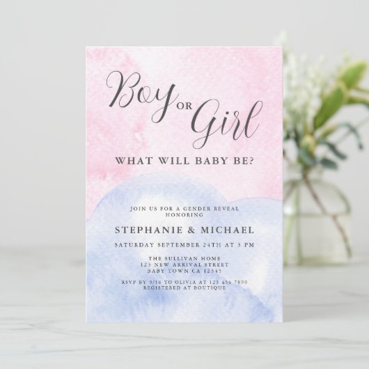 Waterverf Jongen of Meisje Geslacht Onthullen Kaart (Staand voorkant)