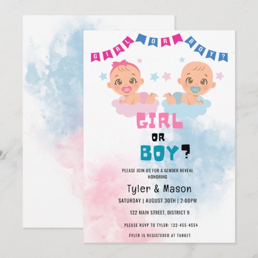 Waterverf jongen of meisje Geslacht onthullen part Kaart (Voorkant / Achterkant)